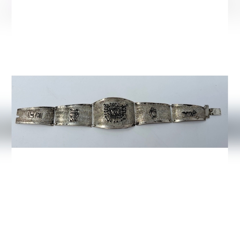 Vintage Peruvian 900 Sterling Silver Story Panel Link Bracelet